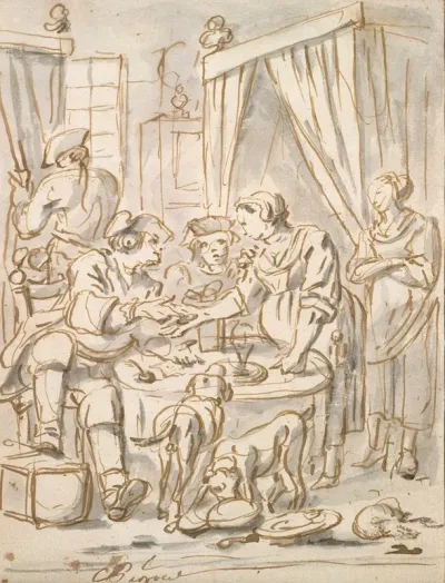 Interior Scene With Soldiers At A Table