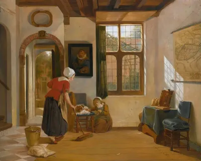 Interior With A Maid A Girl With A Dog And A Map Of Dordrecht 2