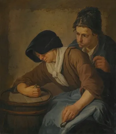 Interior With A Man And A Woman Smoking
