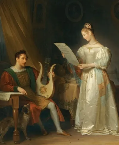 Interior With A Man Holding A Lyre And A Woman With A Music Score