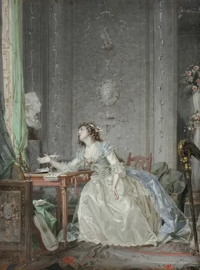 Interior With A Portrait Of A Young Lady Before A Bust