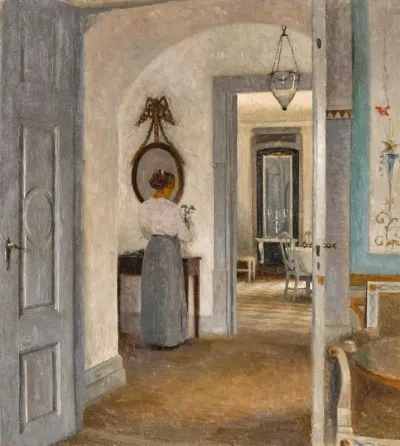 Interior With A Woman Before A Mirror Liselund