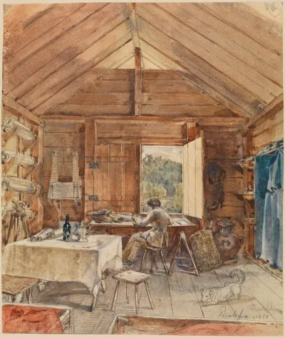 Interior With Man At Desk