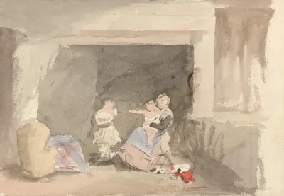 Interior With Mother And Two Children