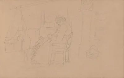 Interior With Seated Woman And Hammock