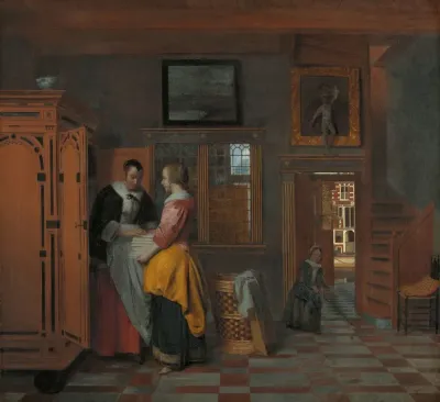 Interior With Women Beside A Linen Cupboard