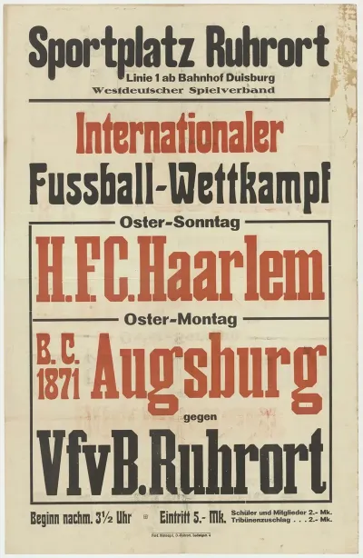 Internationaler Fussball Wettkampf H F C Haarlem B C Augsburg Vfvb Ruhrort