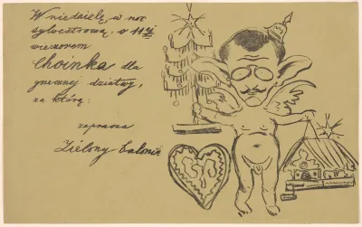 Invitation To The Zielony Balonik Cabaret With A Caricature Of Lucjan Rydel