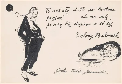 Invitation To The Zielony Balonik Cabaret With A Caricature Of Stasinek Sieroslawski To Be Held On 18 February 1911