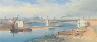 Iron Bridge On The Outskirts Of An Industrial Town