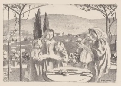 Italiaans Landschap Met Moeder En Kind En Drie Zingende Meisjes
