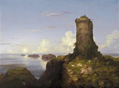 Italian Coast Scene With Ruined Tower