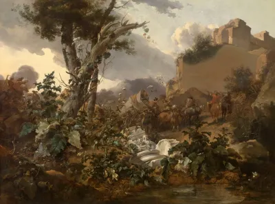 Italian Landscape With A Cavalry Battle