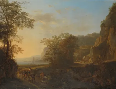 Italian Landscape With A View Of A Harbour