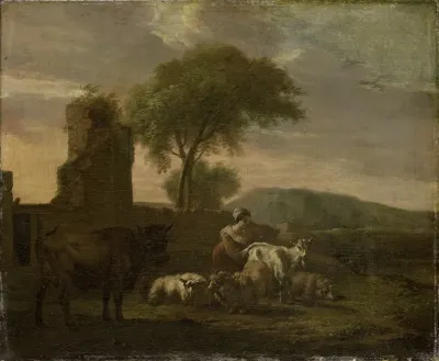 Italian Landscape With Shepherdess And Flocks 2