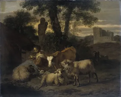 Italian Landscape With Shepherdess And Flocks