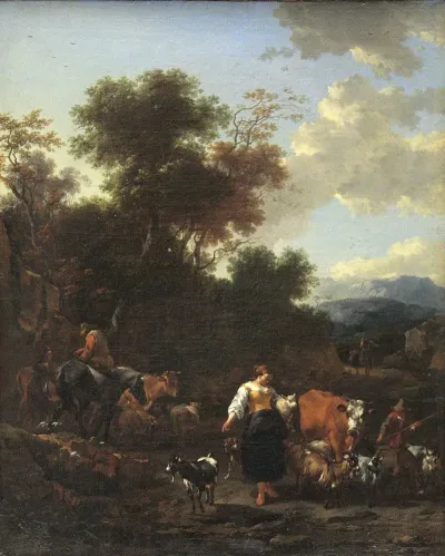 Italian Landscape With Shepherds At A River 2