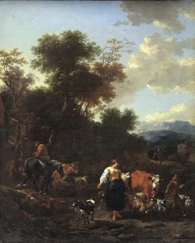 Italian Landscape With Shepherds At A River