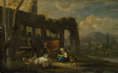 Italian Landscape With Staffage Figures