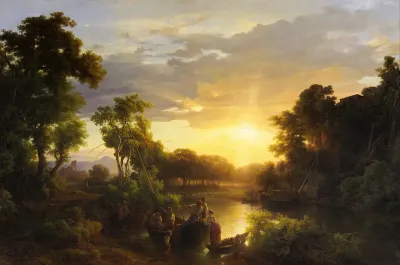 Italian Landscapes At Sunset Fishermen