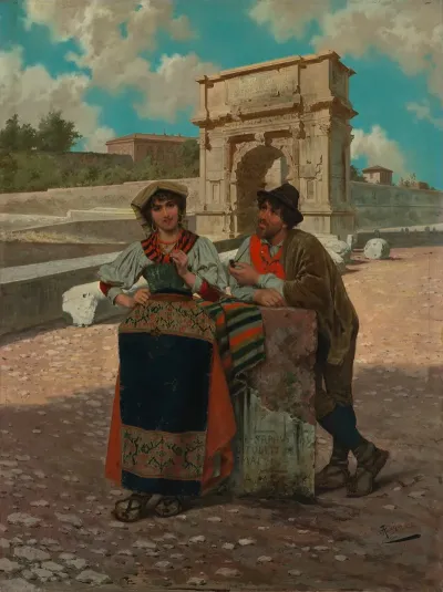 Italian Peasant Couple In Front Of The Arch Of Titus In Rome
