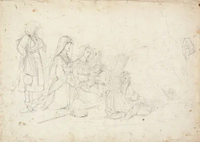 Italian Peasants At Prayer In Front Of A Wayside Shrine