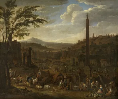 Italianate Landscape With Market Scene 2