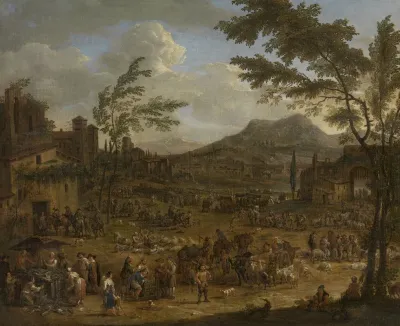Italianate Landscape With Market Scene