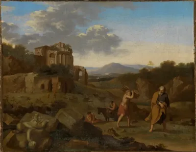 Italienische Berglandschaft Mit Abraham Und Isaak Auf Dem Wege Zur Opferstatte