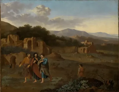 Italienische Berglandschaft Mit Christus Und Den Beiden Jungern Auf Dem Weg Nach Emmaus