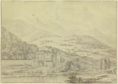 Italienische Gebirgslandschaft Mit Schlosartigem Gebaude