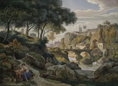 Italienische Gebirgslandschaft Mit Steinerner Brucke