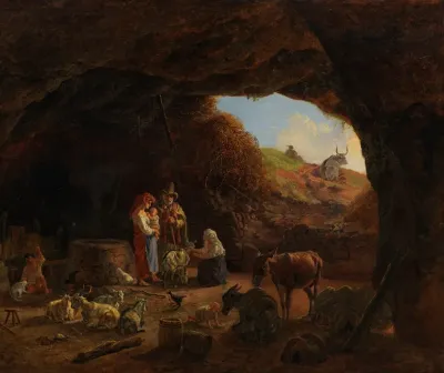 Italienische Hirtenfamilie In Der Felsenhohle
