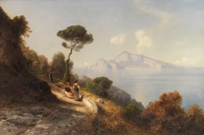 Italienische Kustenlandschaft Im Hintergrund Die Berge Von Capri