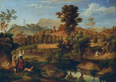 Italienische Landschaft Mit Pflugendem Landmann Die Serpentara Bei Olevano Landschaft Bei Paliano