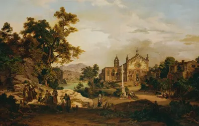 Italienische Landschaft Mit Pilgern