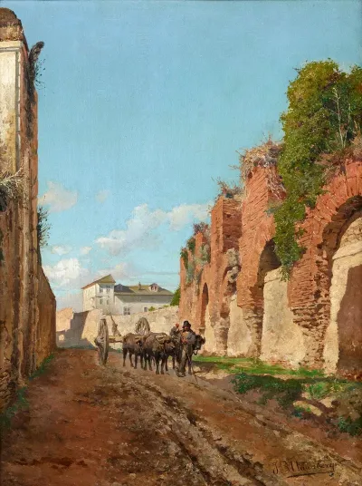 Italienische Strasenansicht Mit Ochsengespann