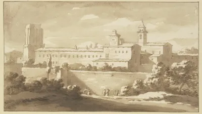 Italienisches Kloster Hinter Hohen Mauern Die Turmruine Der Torre Delle Millizie In Rom Nachempfunden