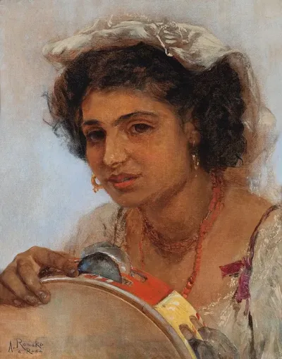 Italienisches Madchen Mit Kopftuch Und Tamburin