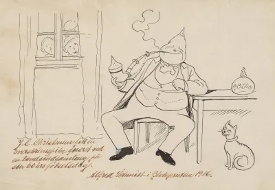 J C Christensen Smokes His Pipe While The Population Peeks In Through The Windows