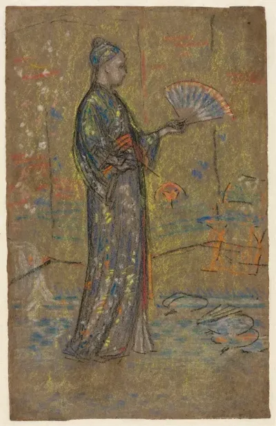 Japanese Woman Painting A Fan