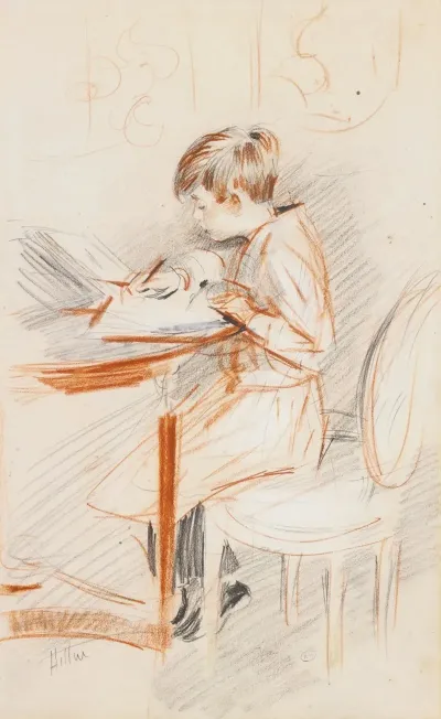Jean Ecrivant De Profil