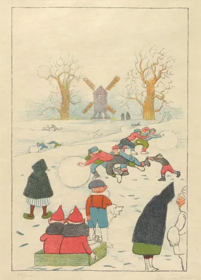 Jeu De Neige Devant Le Moulin
