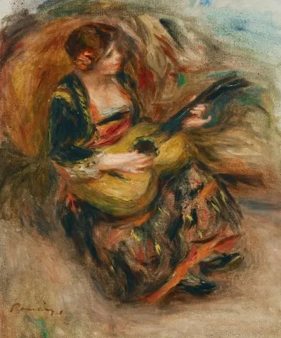 Jeune Femme Assise Jouant De La Guitare