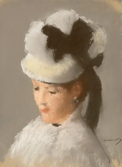 Jeune Femme Au Chapeau Blanc