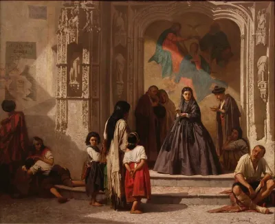 Jeune Femme Faisant La Charite A Lentree De La Chapelle De Lhopital San Sebastian A Cordoue