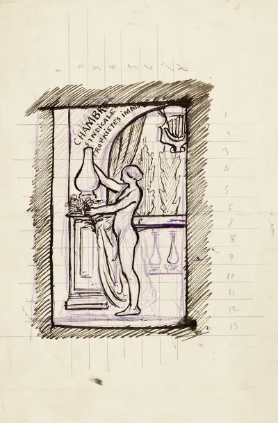 Jeune Femme Nue Devant Une Balustrade Preparant Un Bouquet Dans Un Vase
