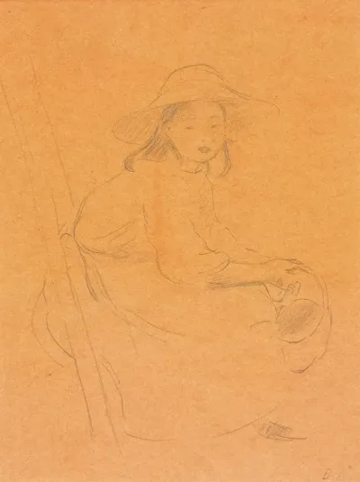 Jeune Fille Assis Sur Une Echelle