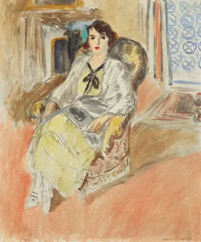 Jeune Fille Assise Robe Jaune