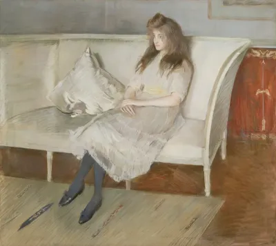 Jeune Fille Assise Sur Un Canape Dit Symphonie En Blanc Mademoiselle Paulmier
